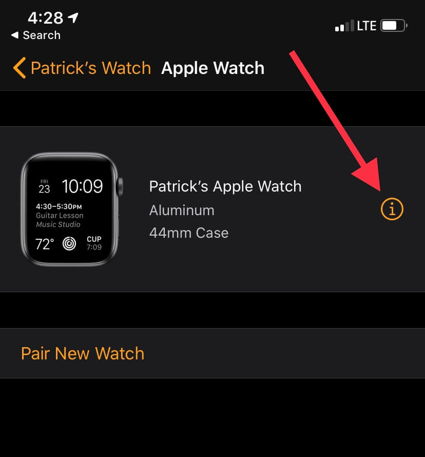 unpair Apple Watch in iPhone